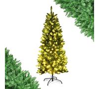 SFAREST 4.5FT/5FT/6FT6.5FT Slim Pre-lit Christmas Tree, Pencil Xmas Tree with Warm White LED Lights, Realistic Fir & Solid Metal Stand, Holiday Christmas Decorations for Home Business Shops (5FT)