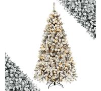 SFAREST 6FT Pre-Lit Christmas Tree, Snow Flocked Artificial Tree with 250 LED Lights, 600 Branch Tips & Metal Stand, Hinged Xmas Christmas Tree for Shop Home School Holiday Decoration