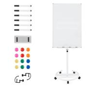 SFAREST Easel Style Whiteboard, 100 x 65 cm Height Adjustable Magnetic Whiteboard with Stand, Paper Clips, Magnets, Markers and Eraser, Mobile Flip Chart White Board for Home Office Classroom (White)