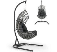 SFAREST Egg Chair with Stand, Rattan Egg Swing Chair with Soft Cushion and Head Pillow, Metal Frame Wicker Hanging Basket Seat for Living Room Garden Patio Balcony Yard, 160kg Capacity