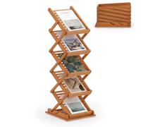 SFAREST Foldable Bamboo Brochure Stand with 2 Adjustable Positions | Freestanding Magazine Rack with Non-slip foot pads, Pop-Up Storage Display Shelves for Home Office Study Living Room Bedroom
