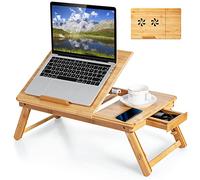 SFAREST Folding Laptop Table, Portable Angle-Adjustable Reading Holder with Drawer & Foldable Legs, Portable Notebook Study Desk Stand for Bed Sofa