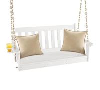 SFAREST HDPE Porch Swing Chair, 2-Person Outdoor Swing with Hidden Cup Holder and Adjustable Secure Chains, Patio Hanging Chair for Porch Garden Tree