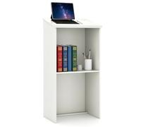 SFAREST Lectern Podium Stand, Wooden Stand Up Lecture Table Pulpits with Barrier Stopper, Floor Standing Desk Host Stage Speaking Reading Table for Churches Conference Classrooms Speeches(White)