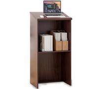 SFAREST Lectern Podium Stand, Wooden Stand Up Lecture Table Pulpits with Barrier Stopper, Floor Standing Desk Host Stage Speaking Reading Table for Churches Conference Weddings Classrooms (Brown)