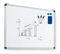 SFAREST Magnetic Whiteboard 70 x 50cm, Basics Drywipe Whiteboard with Pen Tray, 3 Makers, 1 Eraser & 2 Magnets, Wall Hanging Alloyed Aluminum Frame Board for Office Home School