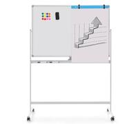 SFAREST Magnetic Whiteboard, Height Adjustable Reversible Dry Erase Board with Grid Pattern Board, Marker Tray, Double Sided Rolling Flipchart Board for Home Office School (White, 120 x 80cm)