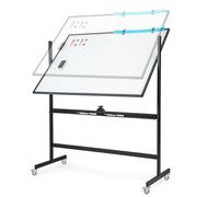 SFAREST Magnetic Whiteboard, Height Adjustable Reversible Dry Erase Board with Grid Pattern Board, Marker Tray, Double Sided Rolling Flipchart Board for Home Office School (Black, 120 x 90cm)