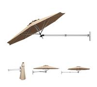 SFAREST Wall-Mounted Umbrella, UV Protective Cantilever Parasol with Adjustable Poles & Wind Vent, Outdoor Tilting Sun Shade for Garden Balcony Yard, Beige