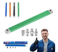 Sfbnjr 2026 New Upgrade Offset Extension Wrench, Universal Socket Wrench with 1/2 inch, 1/4 inch, 3/8 inch Square Drive Adapters and 10 Universal Bits, for Automotive & Hard-to-Reach Space (Green)
