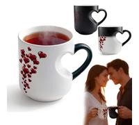 Sfbnjr Heart-Shaped Color Changing Magic Ceramic Mug, Magic Love Reveal Mug, Heat Sensitive Magics Color Changing Coffee Mug with Red Heart Design, Romantic Gifts for Couples (1)
