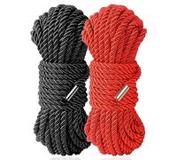 Sfcaris Silk Soft Rope, Skin Friendly Soft Nylon Silky Black Red Rope, Durable Multipurpose Color Braided Satin Twisted Cord 32 Feet 8 mm (Red, Black)