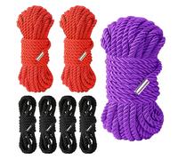 Sfcaris Silk Soft Rope, Skin Friendly Soft Silky Ropes, Durable Multipurpose Color Braided Long Ropes (4x8ft Black+2x16ft red+32ft Purple)