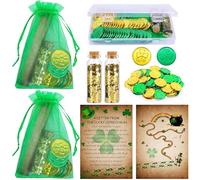 Sfcddtlg 2 Set of St. Patrick's Day Leprechaun Letter Kit, Leprechaun Letters Set Include Shamrock Coins Gold Glitter Bottles, St Patricks Day Trap Letter for Irish Gift Home Party Decoration