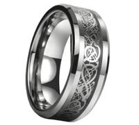 SFDSOKM Men's Dragon Celtic Tungsten Ring, 5/6/7/8mm Widths, Polished Beveled Edge Comfort Fit Carbide Wedding Band Promise Rings Size 4-16, 12, Stainless Steel, Jade No Gemstone no