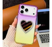 SFDSUH For iPhone 14 Plus Luxury Dreamland Pc Gradient Glitter Case Love Heart Mirror Clear Cover(For iPhone 14 Plus/Purple-Yellow)