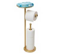 Sfemn Freestanding Gold Toilet Paper Stand with Storage Tray and Space for 4 Extra Rolls