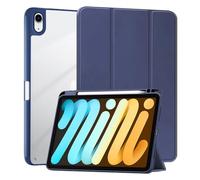 SFFINE Clear Case for iPad mini 7 A17 Pro, iPad mini 7th/6th Generation 8.3 Inch Case 2024/2021 with Pencil Holder, Magnetic Trifold Smart Stand Book Cover Hard Shell Sleep Wake (Dark Blue)