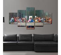 SFgFGfcghC Leonardo da Vinci's Last Supper A hanging painting, five couplets collage painting, living room decoration painting, dining room art mural painting,XL