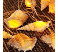 SFgift 9.18ft Battery Operated LED String Lights with Timer Ocean Real Conch Beach Themed 10 Warm White LEDs for Indoor Covered Outdoor Birthday Wedding Summer Holiday Parties