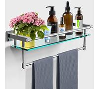 SFGSOWOR 20 inch Bathroom Glass Shelf with Towel Bar/Towel Rack Wall Mounted Tempered Glass Shelf Storage Hotel Towel Storage Rack Sus304 Rustproof Stainless Steel Chrome Plated Finish