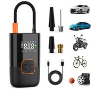 SFGSUP Tyre Inflator Air Compressor, Cordless Car&Bicycle Tyre Pump 150PSI | Suitable for 5 valves, Digital Values Display, Pressure Gauge, LED Light, Electric Tyre Pump for Car/Bike/Motocycle/Ball