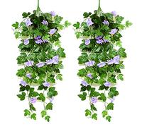 Sfit 2 Packs Artificial Hanging Flowers Plants, Artificial Fake Plants, Hanging Baskets Artificial Flowers Home Door Decoration for Garden Wall Fence Wedding Balcony Outdoor Indoor