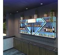 SFJATTA Metal Wine Rack Wall Mounted, Modern Bar Shelves Wall Mounted Wine Rack with LED Light, Modern Bar Shelves Wall Mounted with Glass Holder, for Bar Cafe Kitchen(Black,70.9 * 7.9 * 39.4in)