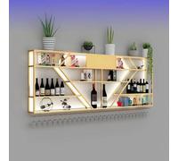 SFJATTA Metal Wine Rack Wall Mounted, Modern Bar Shelves Wall Mounted Wine Rack with LED Light, Modern Bar Shelves Wall Mounted with Glass Holder, for Bar Cafe Kitchen(Gold,78.7 * 7.9 * 39.4in)