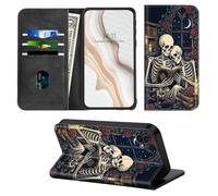 SFJAXYOV for iPhone 16+ Plus Wallet Case, Magnetic Flip Cover | RFID Blocking, Card Slots, PU Leather Stand Gothic Skeleton Duo Phone Case Compatible with iPhone 16 Plus 6.7"