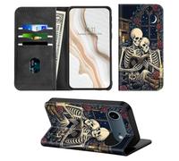 SFJAXYOV for iPhone 17 Air Wallet Case, Magnetic Flip Cover | RFID Blocking, Card Slots, PU Leather Stand Gothic Skeleton Duo Phone Case Compatible with iPhone 17 Air 6.5"
