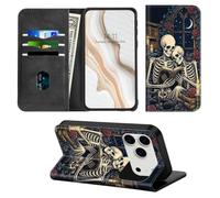 SFJAXYOV for iPhone 17 Pro Max/18 Pro Max Wallet Case, Magnetic Flip Cover | RFID Blocking, Card Slots, PU Leather Stand Gothic Skeleton Duo Phone Case Compatible with iPhone 17 Pro Max/18 Pro Max 6.9"