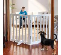 SFJC Freestanding Indoor Dog Fence for The House, Doorways, Hallways,or Stairs, Foldable Wooden White Dog Gate,Expandable Pet Gate 24" Height 2 Panels
