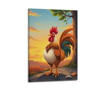 sfjjkh Animal Poster A Proud Rooster Greeting The Sunrise Poster Wall Art Canvas Aesthetic Cover Painting for Living Room Bed Room 08x12inch(20x30cm) Frame-style