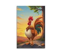 sfjjkh Animal Poster A Proud Rooster Greeting The Sunrise Poster Wall Art Canvas Aesthetic Cover Painting for Living Room Bed Room 08x12inch(20x30cm) Unframe-style
