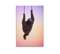 sfjjkh Animal Poster A Slow Sloth Hanging Upside Down Poster Wall Art Canvas Aesthetic Cover Painting for Living Room Bed Room 16x24inch(40x60cm) Unframe-style