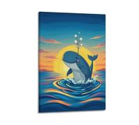 sfjjkh Animal Poster A Smiling Whale Spouting Rainbow Water Poster Wall Art Canvas Aesthetic Cover Painting for Living Room Bed Room 24x36inch(60x90cm) Frame-style