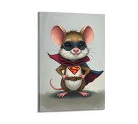 sfjjkh Animal Poster A Tiny Mouse Wearing A Superhero Cape Poster Wall Art Canvas Aesthetic Cover Painting for Living Room Bed Room 16x24inch(40x60cm) Frame-style