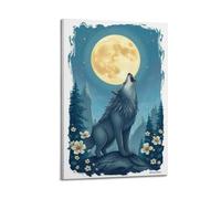 sfjjkh Animal Poster A Wolf Howling at The Moon Poster Wall Art Canvas Aesthetic Cover Painting for Living Room Bed Room 24x36inch(60x90cm) Frame-style
