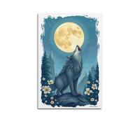 sfjjkh Animal Poster A Wolf Howling at The Moon Poster Wall Art Canvas Aesthetic Cover Painting for Living Room Bed Room 20x30inch(50x75cm) Unframe-style