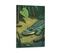 sfjjkh Animal Poster An Alligator Hiding in The Swamp Poster Wall Art Canvas Aesthetic Cover Painting for Living Room Bed Room 12x18inch(30x45cm) Frame-style