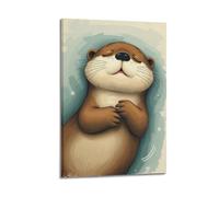 sfjjkh Animal Poster An Otter Holding Hands While Sleeping Poster Wall Art Canvas Aesthetic Cover Painting for Living Room Bed Room 08x12inch(20x30cm) Frame-style