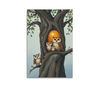 sfjjkh Animal Poster An Owl Family in A Tree Hollow Poster Wall Art Canvas Aesthetic Cover Painting for Living Room Bed Room 08x12inch(20x30cm) Unframe-style