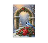 sfjjkh Animal Poster Blue Jay By Christmas Arch Poster Wall Art Canvas Aesthetic Cover Painting for Living Room Bed Room 20x30inch(50x75cm) Unframe-style