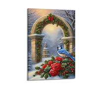 sfjjkh Animal Poster Blue Jay By Christmas Arch Poster Wall Art Canvas Aesthetic Cover Painting for Living Room Bed Room 08x12inch(20x30cm) Frame-style