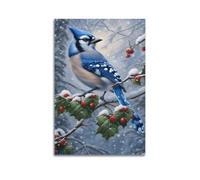 sfjjkh Animal Poster Blue Jay on Snowy Branch with Berries Poster Wall Art Canvas Aesthetic Cover Painting for Living Room Bed Room 24x36inch(60x90cm) Unframe-style