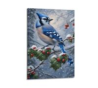 sfjjkh Animal Poster Blue Jay on Snowy Branch with Berries Poster Wall Art Canvas Aesthetic Cover Painting for Living Room Bed Room 08x12inch(20x30cm) Frame-style