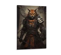 sfjjkh Animal Poster Fantasy Tiger Warrior Armor Sword Ancient Ruins Poster Wall Art Canvas Aesthetic Cover Painting for Living Room Bed Room 08x12inch(20x30cm) Frame-style