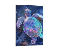 sfjjkh Animal Poster Holographic Sea Turtle Underwater Poster Wall Art Canvas Aesthetic Cover Painting for Living Room Bed Room 08x12inch(20x30cm) Frame-style
