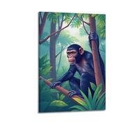 sfjjkh Animal Poster Illustration Chimpanzee Rainforest Trees Poster Wall Art Canvas Aesthetic Cover Painting for Living Room Bed Room 16x24inch(40x60cm) Frame-style